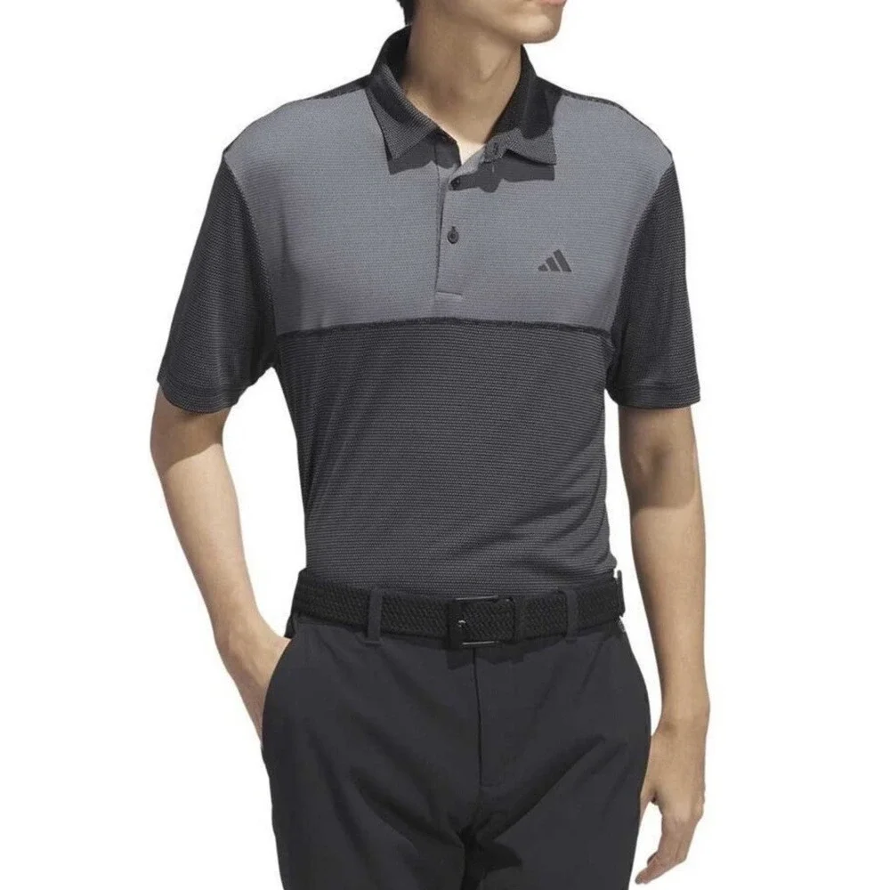 ADIDAS GOLF Men's COLORBLOCK Short Sleeve Polo‎ Black Dotted Large NWT